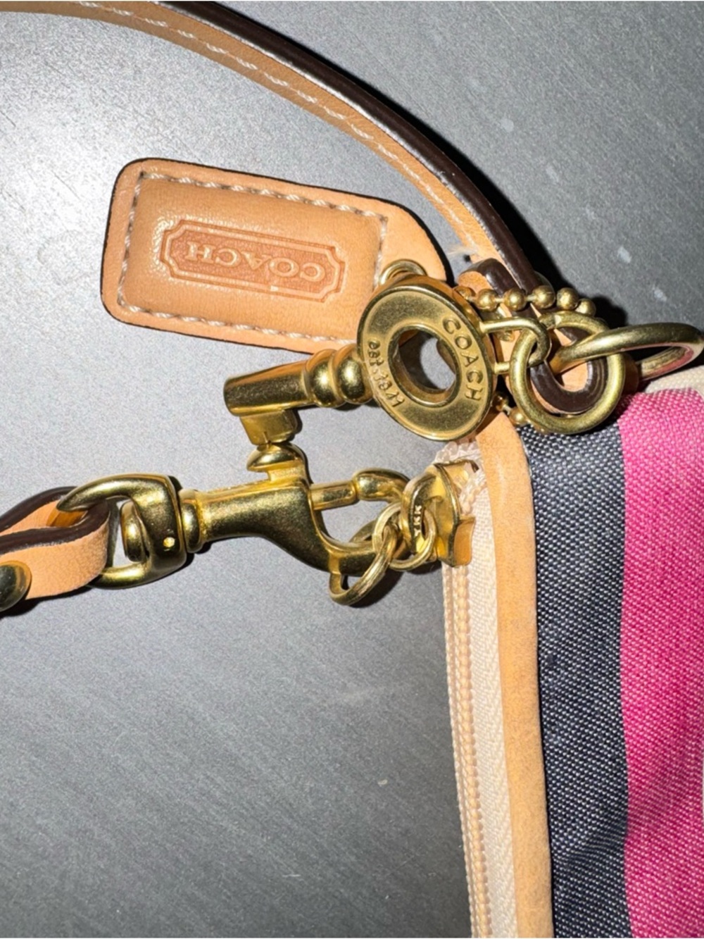 Coach Y2K Legacy Stripe Wristlet with Key Charm 8” x 4” - EUC - Picture 7 of 16